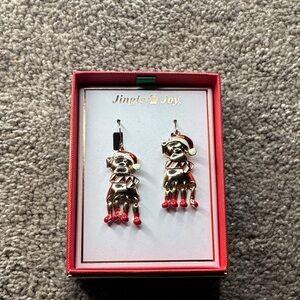 Jingle Joy Gold Plated Christmas Santa Dog Dangle Earrings